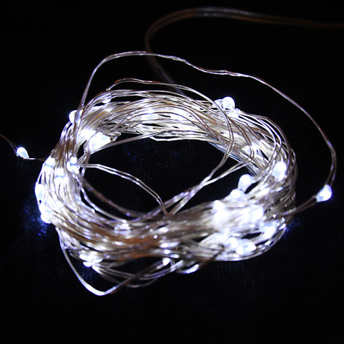 LED 100P 와이어 건전지(방수케이스) 전구 [백색]