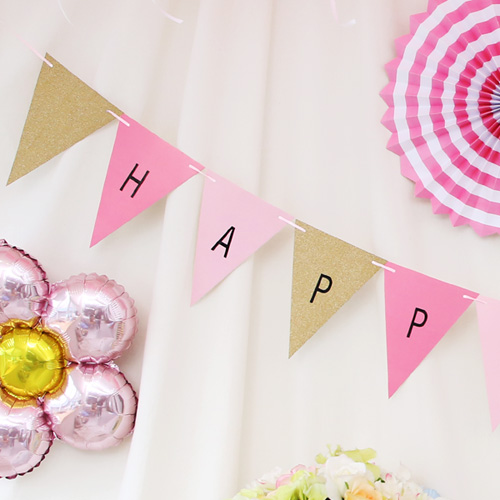 DIY 파티 삼각가랜드(알파벳스티커 포함) 핑크